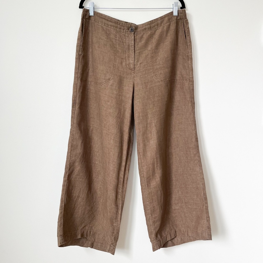 J.Jill Love Linen Easy Linen Wide Leg Crop Pants Womens Medium Brown